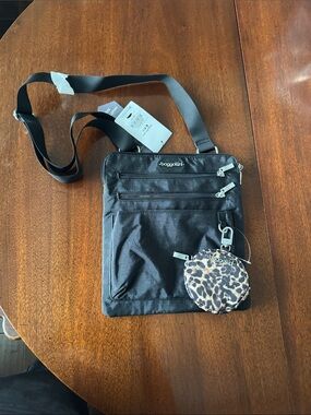 Baggallini Black Crossbody with Leopard Print Coin Pouch